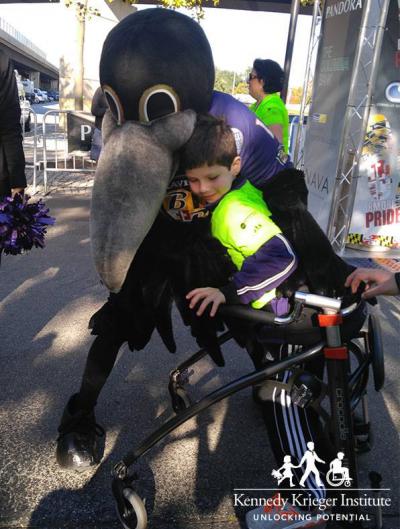 Garrett and Ravens mascot, Poe