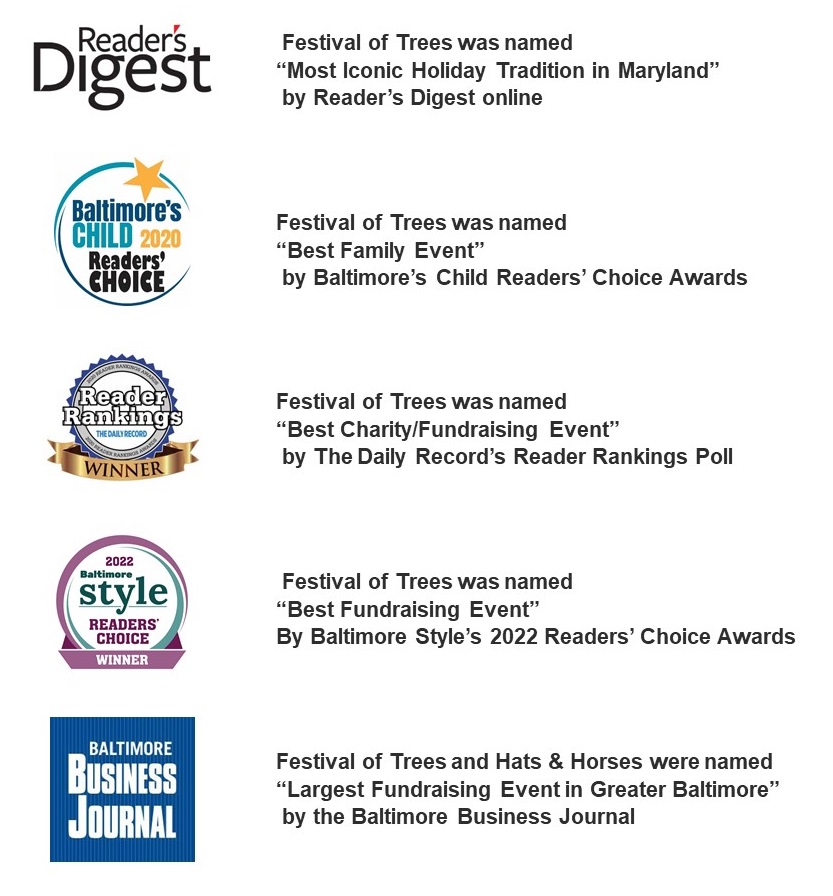 A graphic listing awards won by Kennedy Krieger events. 