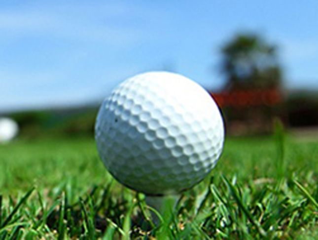 A golf ball sitting on a tee.