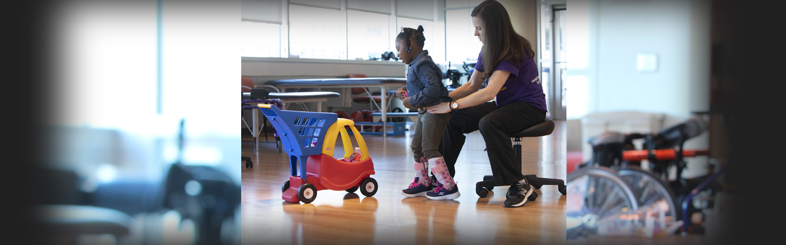 Young Patient Journee in the Kennedy Krieger rehab gym 