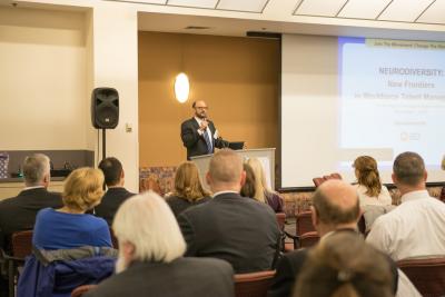 Dr. Bradley Schlaggar speaks to an audience.