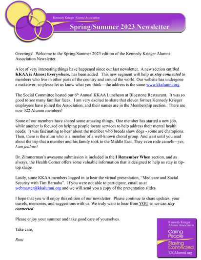 Kennedy Krieger Alumni Association Newsletter Spring-Summer 2023 Issue Cover.