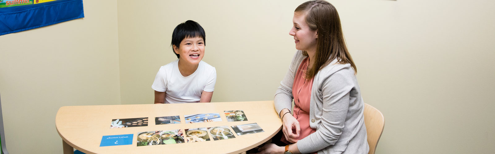 Speech Language Pathologist and patient.