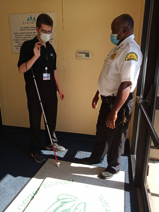 Project SEARCH Intern, Tyler Shallue, working in his security internship as part of the Project SEARCH program.