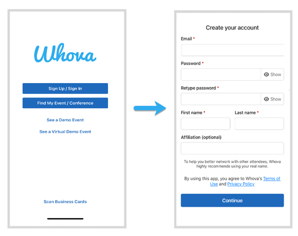 Screen shots of sign up steps described in the paragraph above.