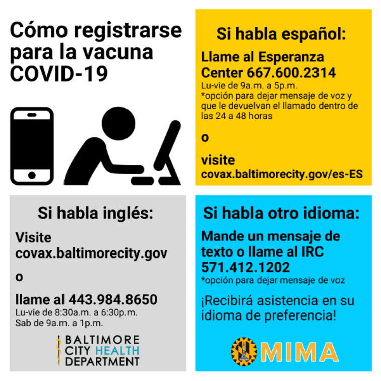 Baltimore City vaccine infographic Spanish.