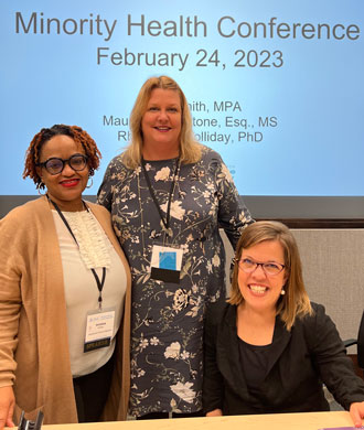 Rhonda Holliday, Maureen van Stone and Leah Smith at the Minority Health Conference