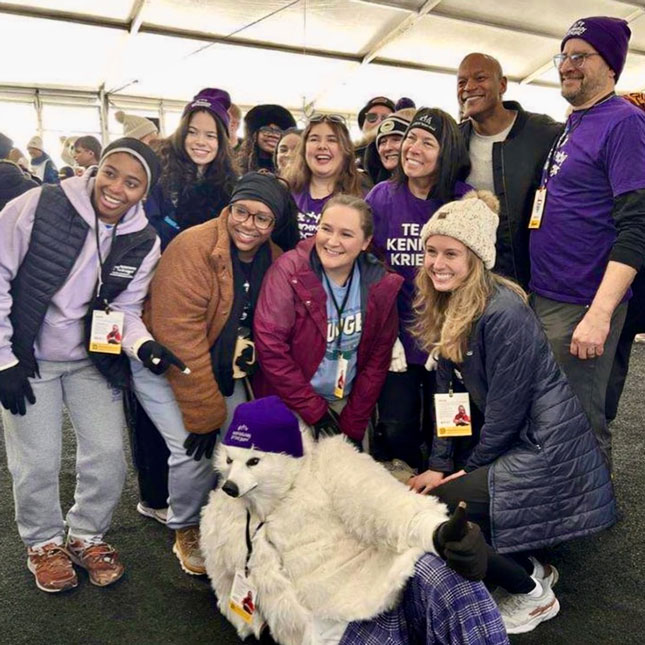 Team Kennedy Krieger with Maryland governor Wes Moore at the Polar Bear Plunge.