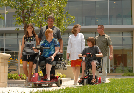 Families outside of the Kennedy Krieger building.