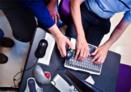 Tech support testing computer mice.