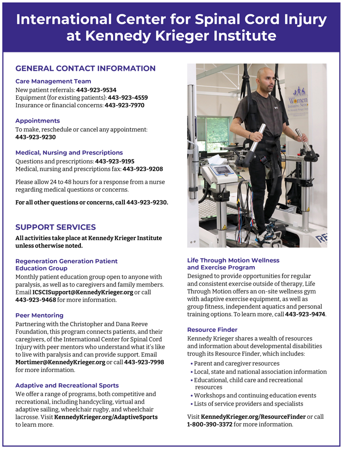Image of International Center for Spinal Cord Injury admissions flyer.