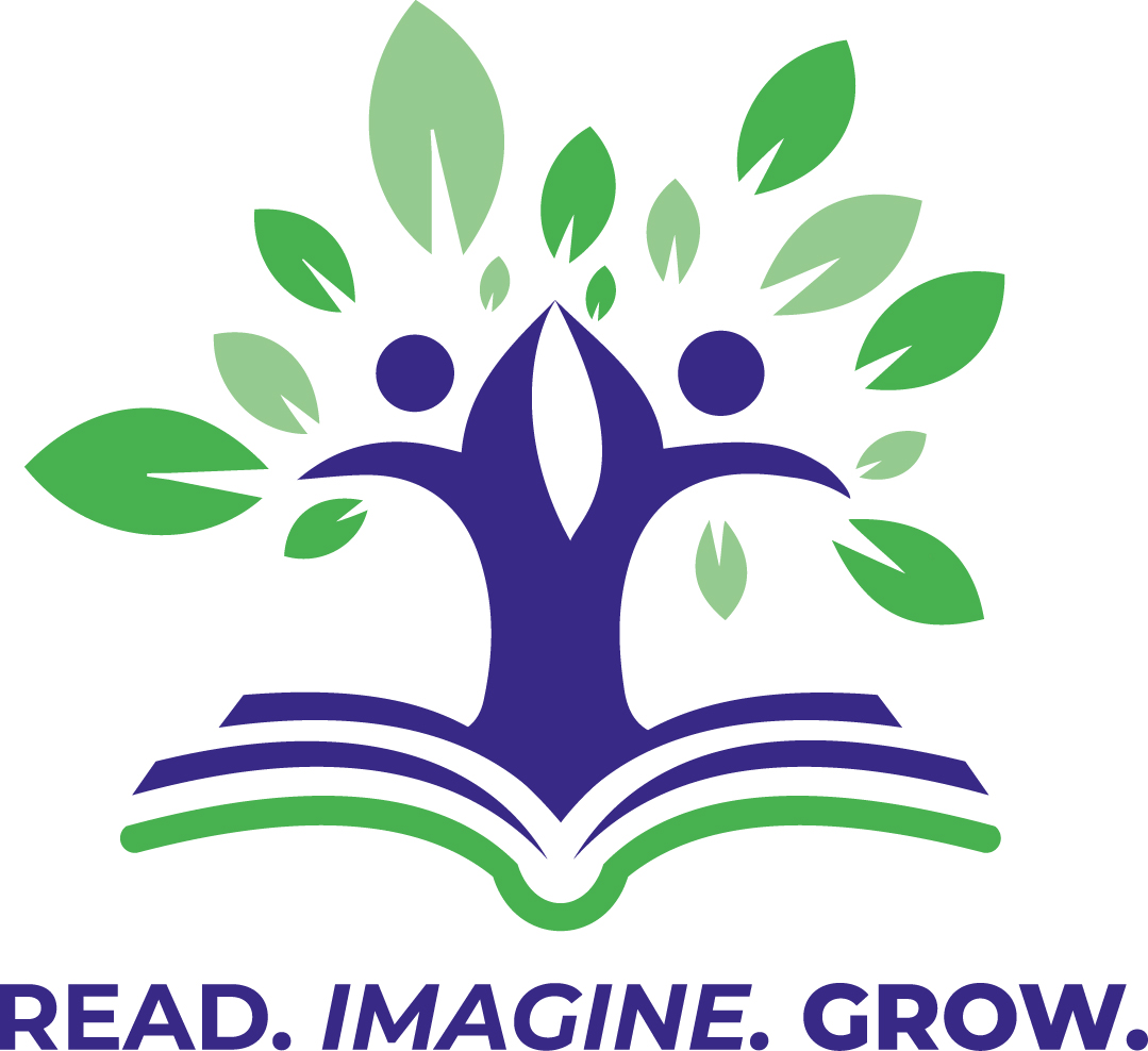 Read Imagine Grow logo, featuring a purple tree with green leaves growing out of the pages of a book.