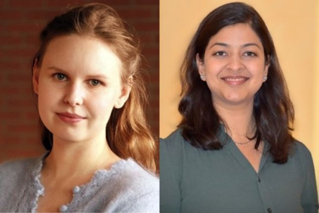 A graphic with headshots of Dr. Julia Stabinska (left) and Dr. Saipavitra Manohar (right)