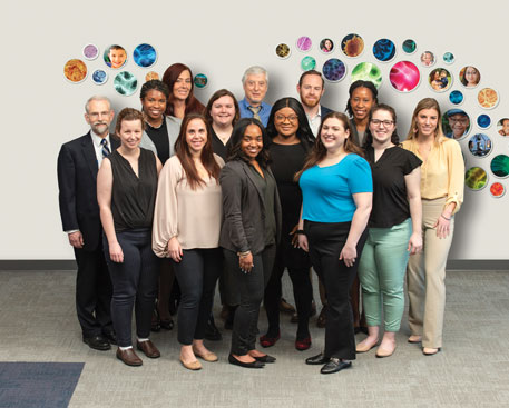 Front row: Corey Demsky, Jennifer Bodensteiner, Nadia Moore and Jana Becker Middle row: Joe Stein, Naomi Franklin, Kristen Judy, Sheilla Bazunu and Hannah Weisman Top row: April Winder, Dr. George Capone, Dr. Bradley Grant, Dr. Erika Augustine and Katie Eliades Not pictured: Shannon Watson, April Garcia and Hana Kim