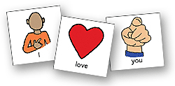 The I Love You pages from Sariyya's picture book communication system