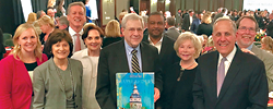 Dr. Goldstein (center) with (left to right) Jennifer Doyle, Dr. Arlene Forastiere (Dr. Goldstein’s wife), Mark Furst, Lainy LeBow-Sachs, Raymond Short, Dr. Nancy Grasmick, Jay Newman and Steve Tuttle.