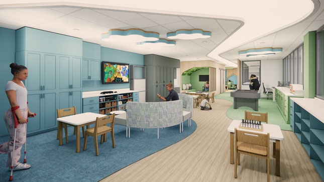 Architectural rendering of the renovated recreation room.