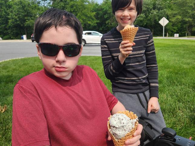 Seamus and his brother eating ice cream.