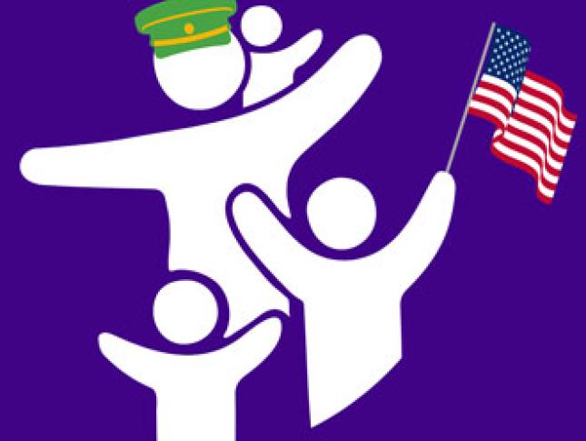 Icons of a family, with one member holding an American flag.