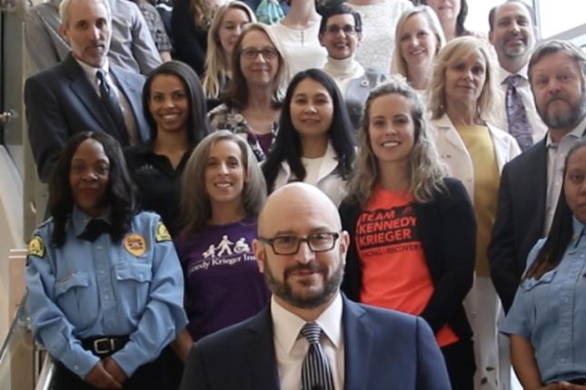 A photo of Kennedy Krieger staff on a stairwell