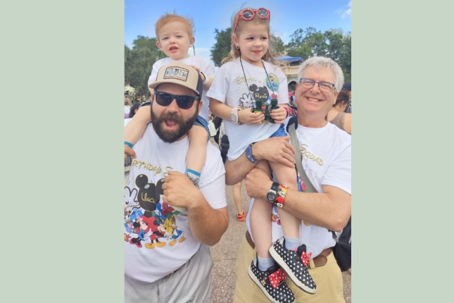 A photo of Rosie and Rowan with family members at Disneyworld.