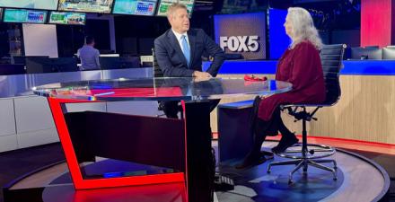 Dr. Michelle Melicosta is interviewed in-studio by a Fox Washington anchor.