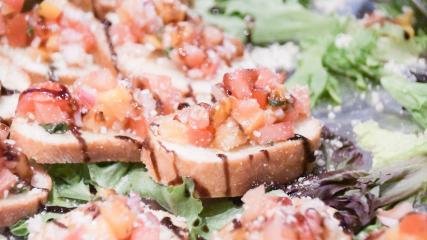 Appetizers on a buffet table.