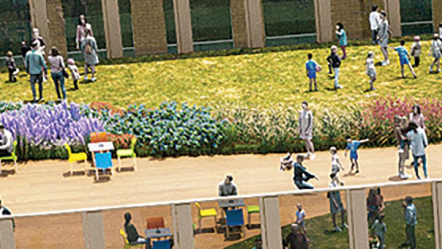 Rendering of the Innovative Care Center's rooftop therapy garden.