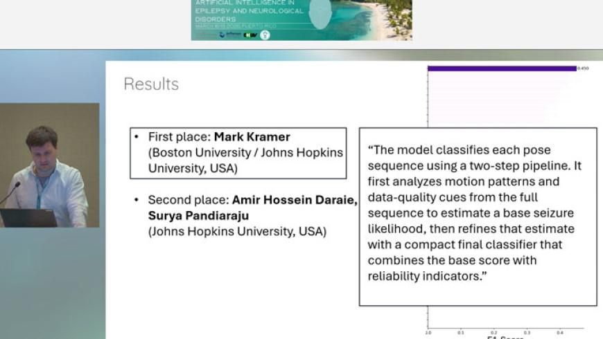 Results slide showing that Dr. Mark Kramer's presentation was awarded first place.