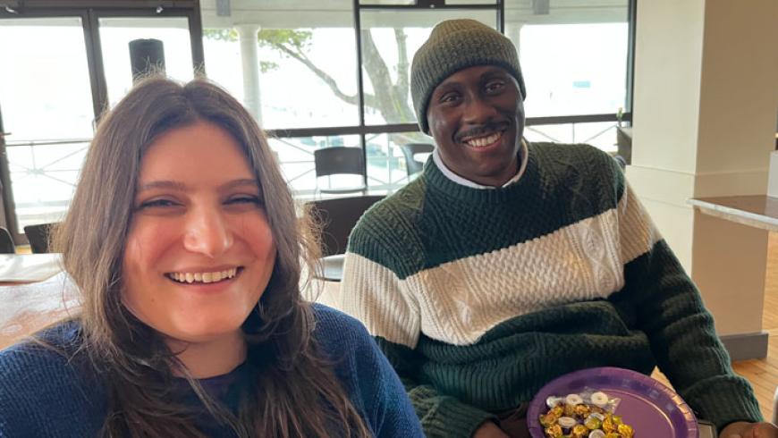 A woman and a man smile while attending Developmental Disabilities Day at the Legislature.